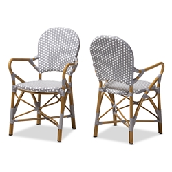 Baxton Studio Seva Classic French Indoor and Outdoor Beige and Red Bamboo Style Stackable Bistro Dining Chair Set of 2